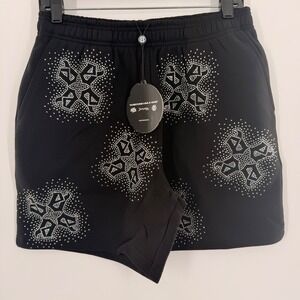 Evil Vice Rhinestone Fleece Shorts Mens Medium Black Streetwear Graphic New